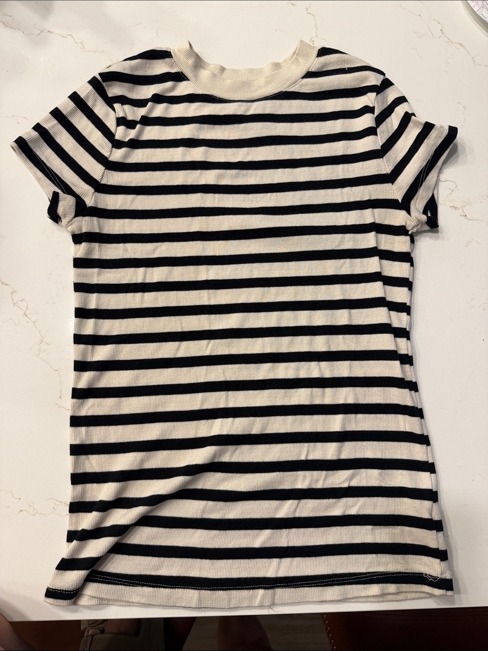 a new day Black & Cream Striped Short Sleeve Tee